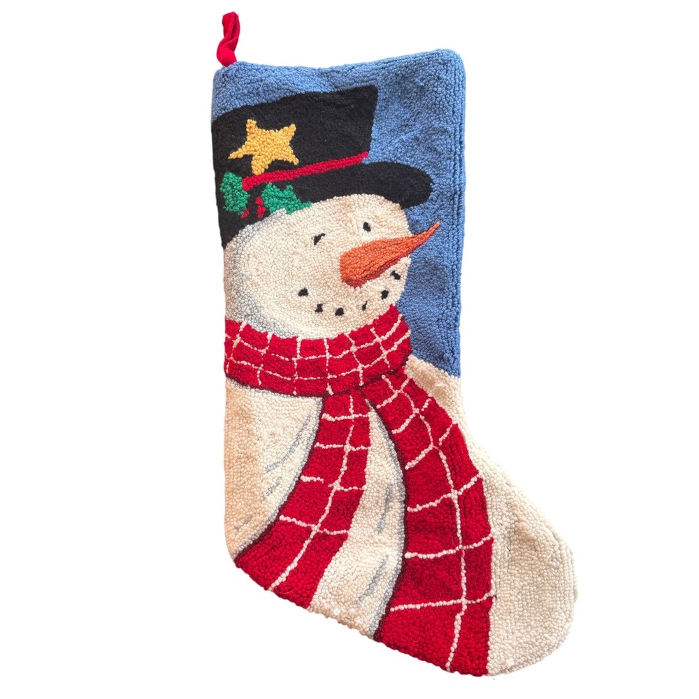 Snowman Christmas Stocking Hooked Rug Holiday Decor Winter‎ Decoration